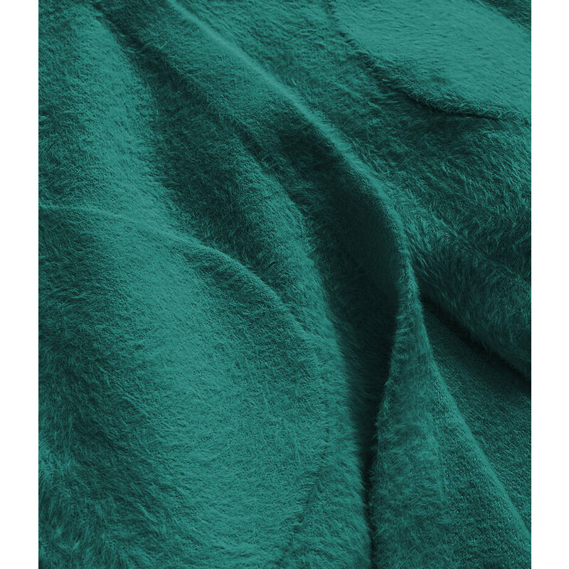 MADE IN ITALY Dlouhý zelený vlněný přehoz přes oblečení typu "alpaka" s kapucí (908)