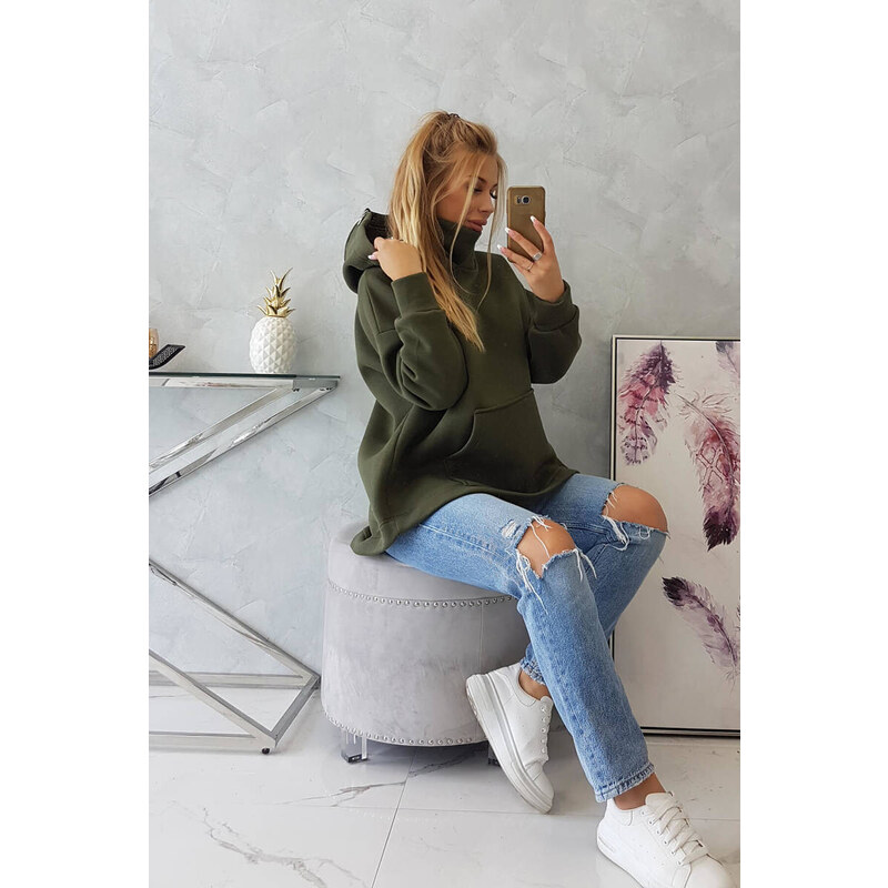 K-Fashion Zateplená mikina se zipem na zádech v barvě khaki