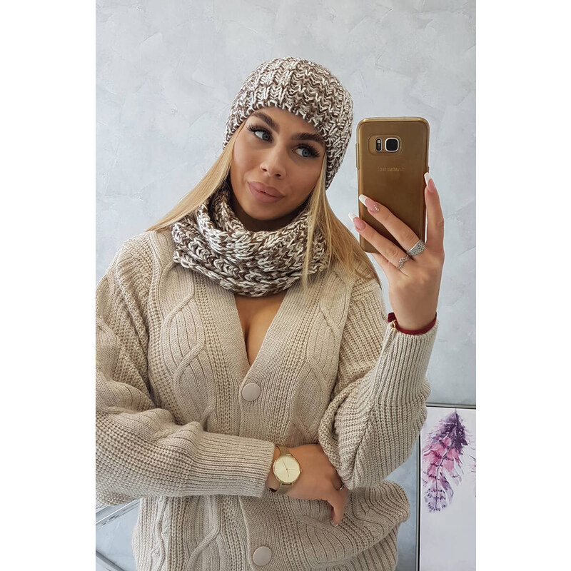 K-Fashion Dámská fleecová souprava Merry K202 hnědá+ecru 84213122