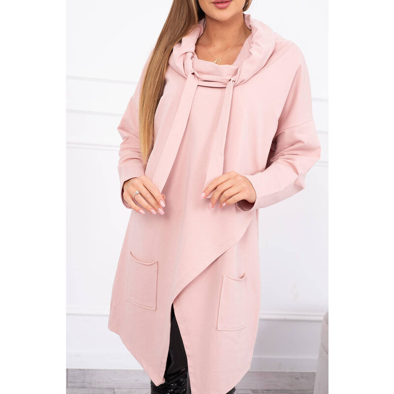 K-Fashion Oversize tunika s obálkou vpředu tmavě pudrově růžová