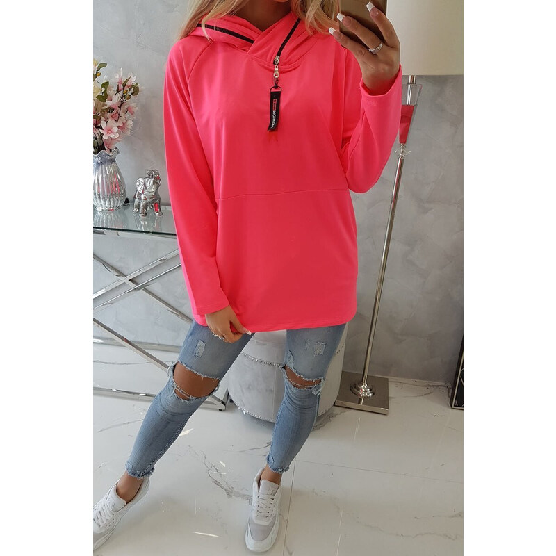 K-Fashion Tunika na zip s kapucí Oversize pink neon