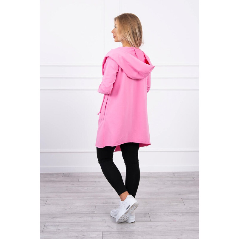 K-Fashion Volná bunda s kapucí růžová