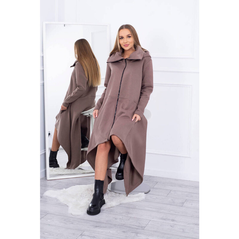 K-Fashion Zateplené šaty s delšími stranami mocca 85019402