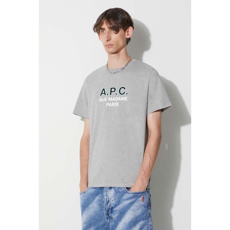 Bavlněné tričko A.P.C. šedá barva, s potiskem