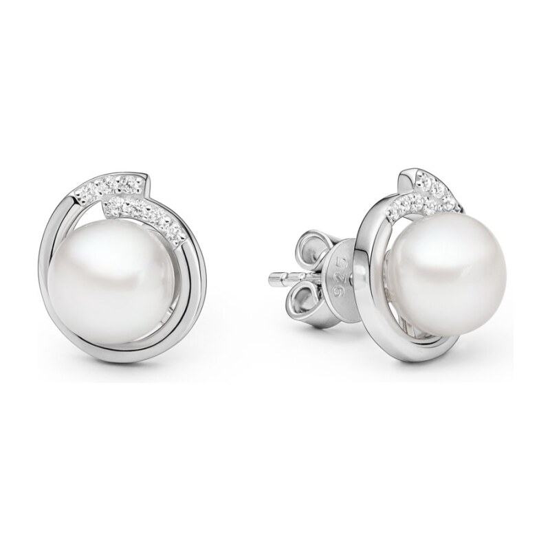 Gaura Pearls Stříbrné náušnice s bílou perlou Marcella, stříbro 925 85021416