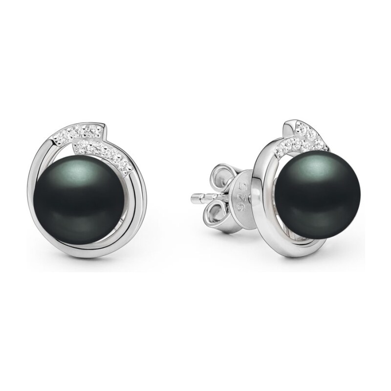 Gaura Pearls Stříbrné náušnice s černou perlou Marcella, stříbro 925 109600702