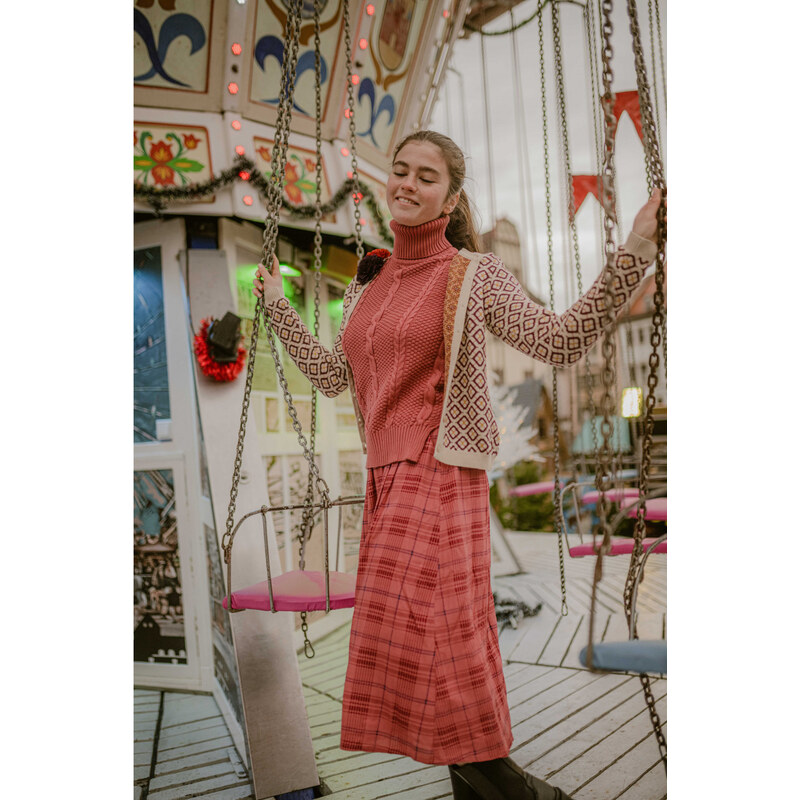 Tartan - růžová sukně inspirovaná retro stylem Circus