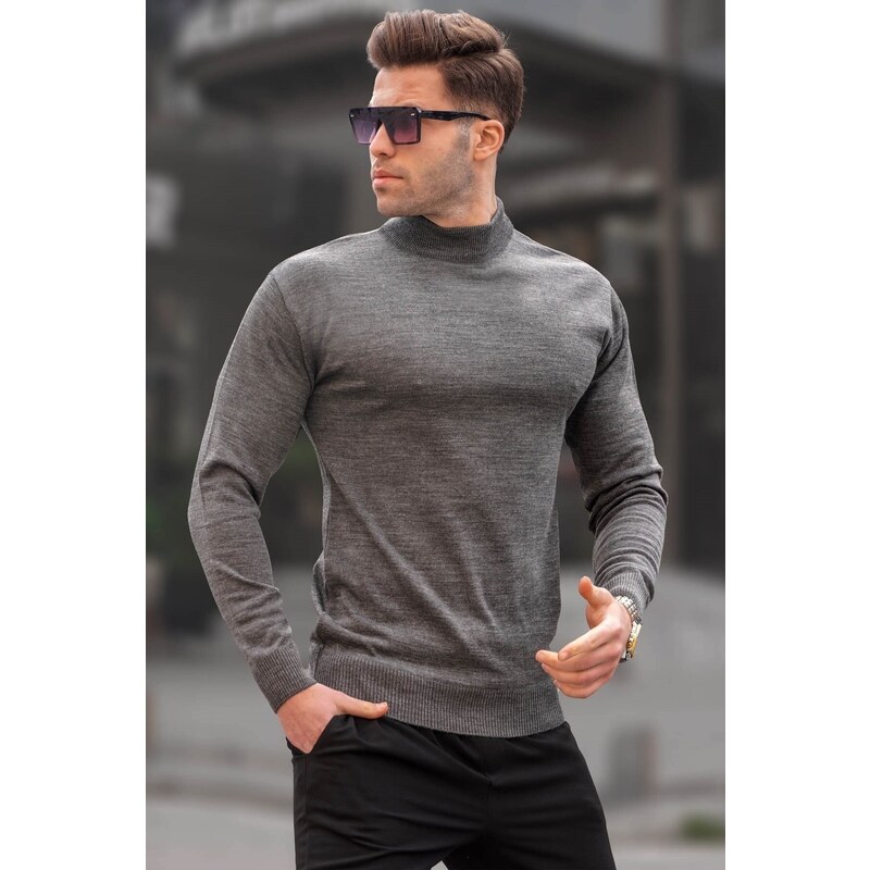 Madmext Anthracite Slim Fit Half Turtleneck Men's Knitwear Sweater 6343