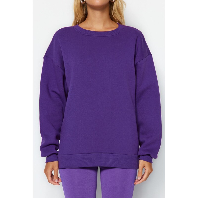 Trendyol Purple Oversize/Comfortable fit Basic Crew Neck Thick/Polarized Knitted Sweatshirt