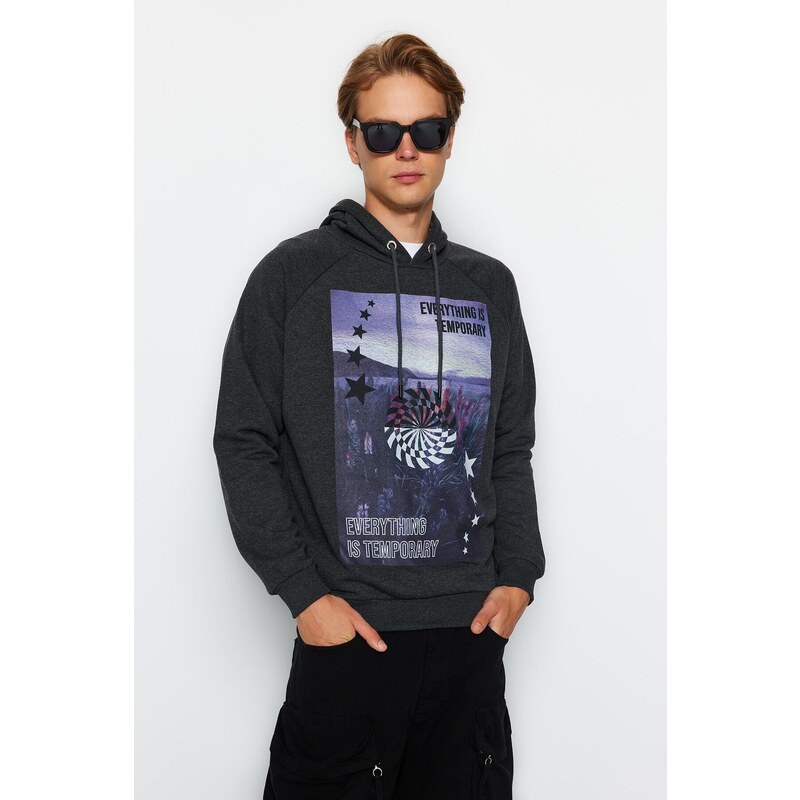 Trendyol Anthracite Men's Oversize/Wide-Cut Hoodie Sweatshirt