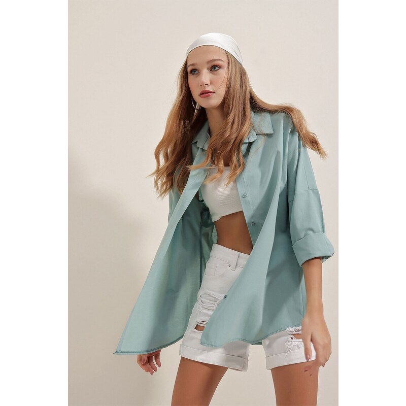 Bigdart 3900 Oversized Basic Long Shirt - Sea Green