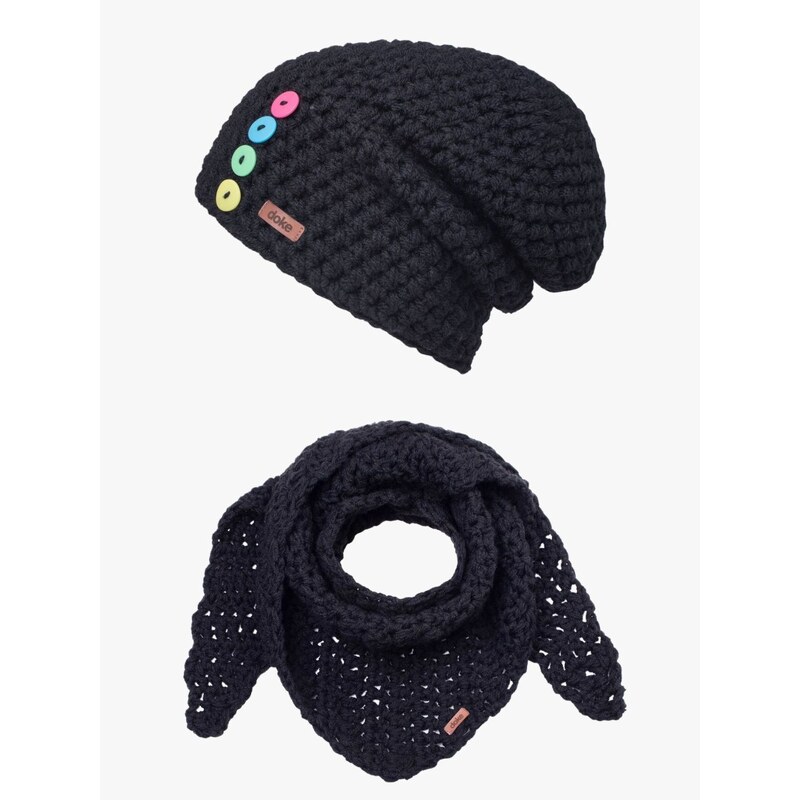 DOKE Set Háčkovaná čepice a šál bc black 85050148