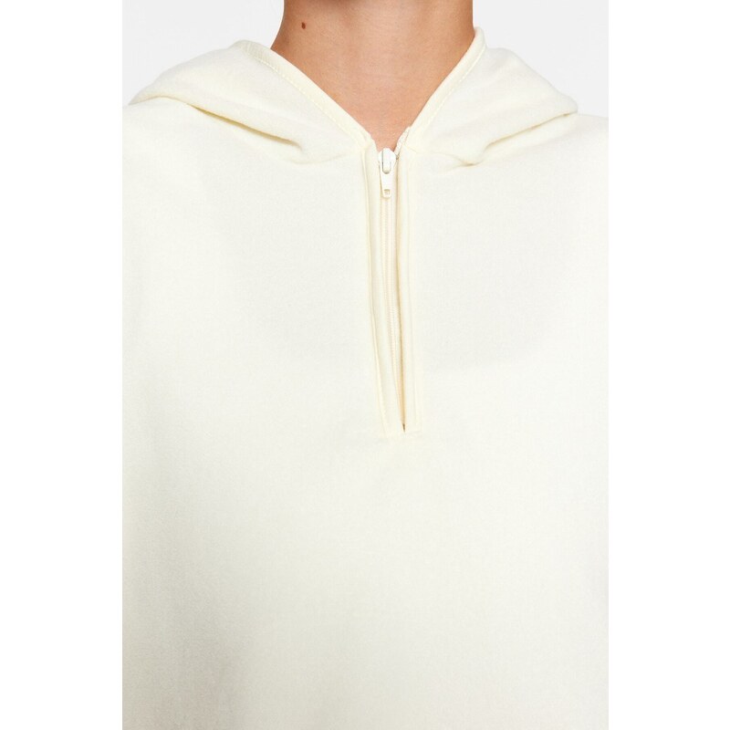 Trendyol Thick Ecru Fleece Hooded and Zippered Oversized/Wide Knit Sweatshirt