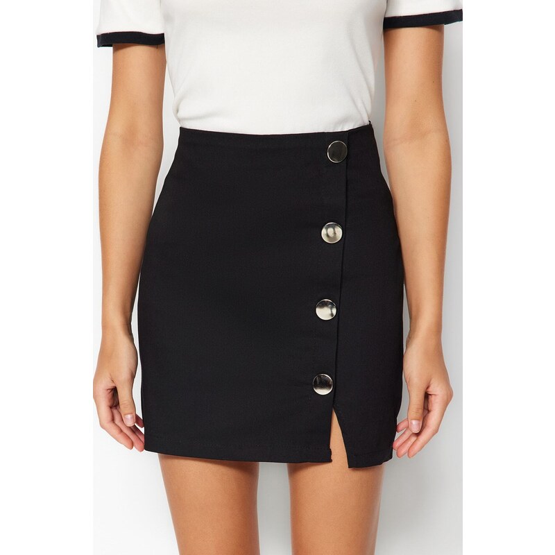 Trendyol Black Knitted Mini Skirt With Buttons
