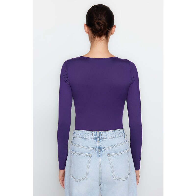 Trendyol Purple Fitted/Situated, Crinoline Collar Soft Fabric, Flexible With Snap Buttons Knitted Body