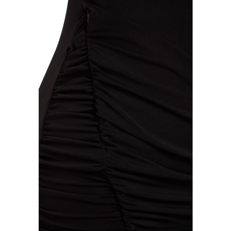 Trendyol Black Fitted Draped Knit Skirt