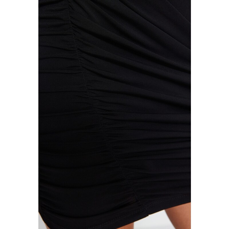 Trendyol Black Fitted Draped Knit Skirt