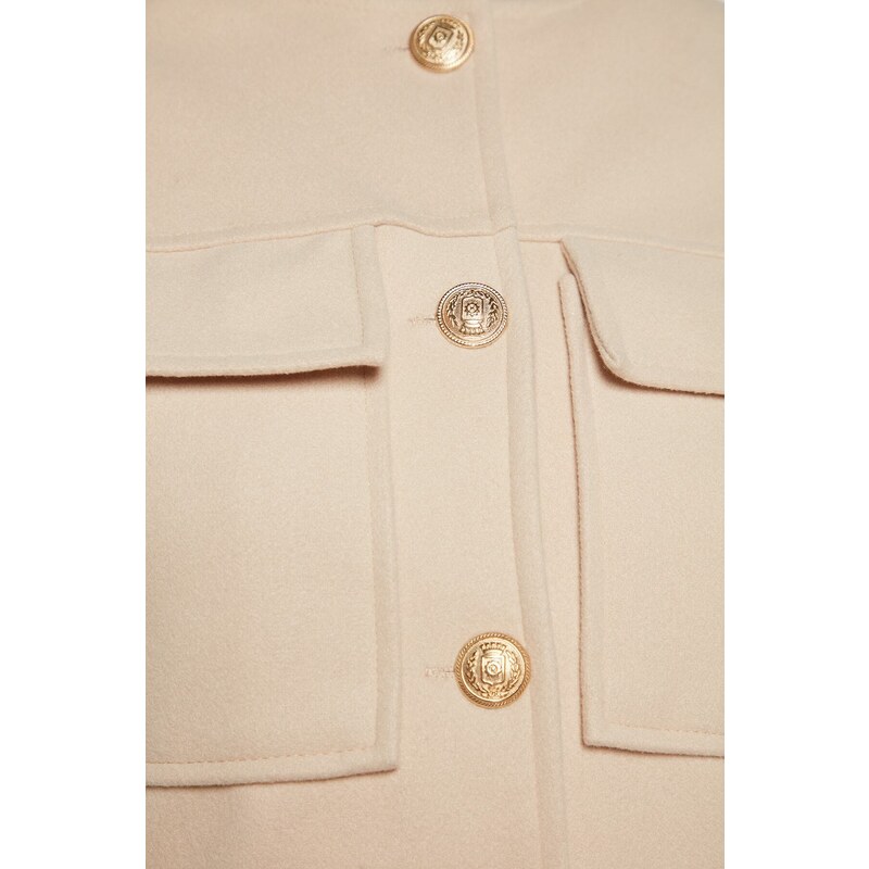 Trendyol Mink Gold Button Detailní razítkovaný kabát na bundu