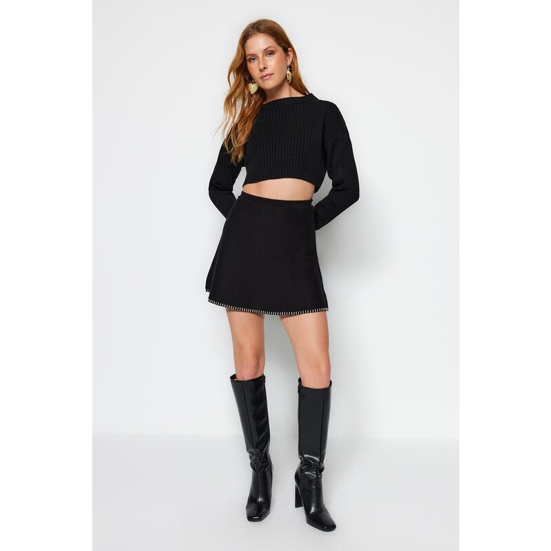 Trendyol Black Mini Cotton Sweater Skirt