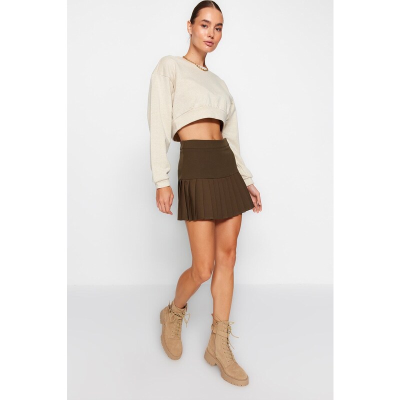 Trendyol Khaki Pleated Mini Woven Skirt