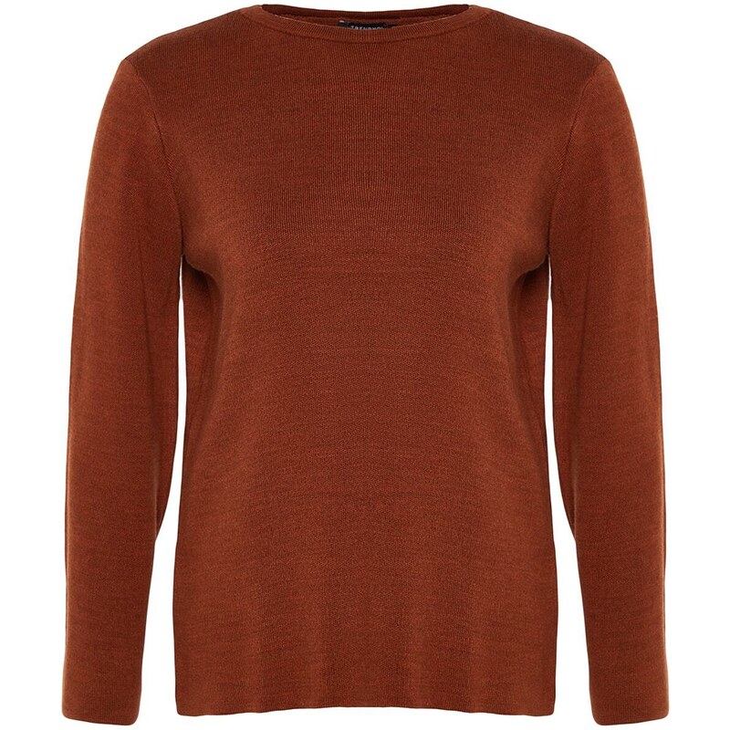 Trendyol Curve Brown Sleeve Button Detailed Knitwear Sweater