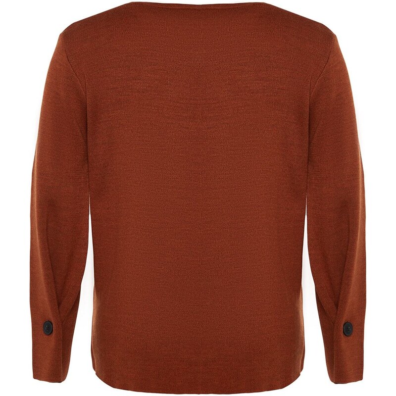 Trendyol Curve Brown Sleeve Button Detailed Knitwear Sweater