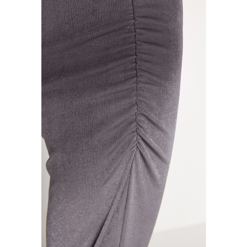 Trendyol Gray Premium with a Glossy Finish and Soft Textured Drape Maxi Knitted Skirt