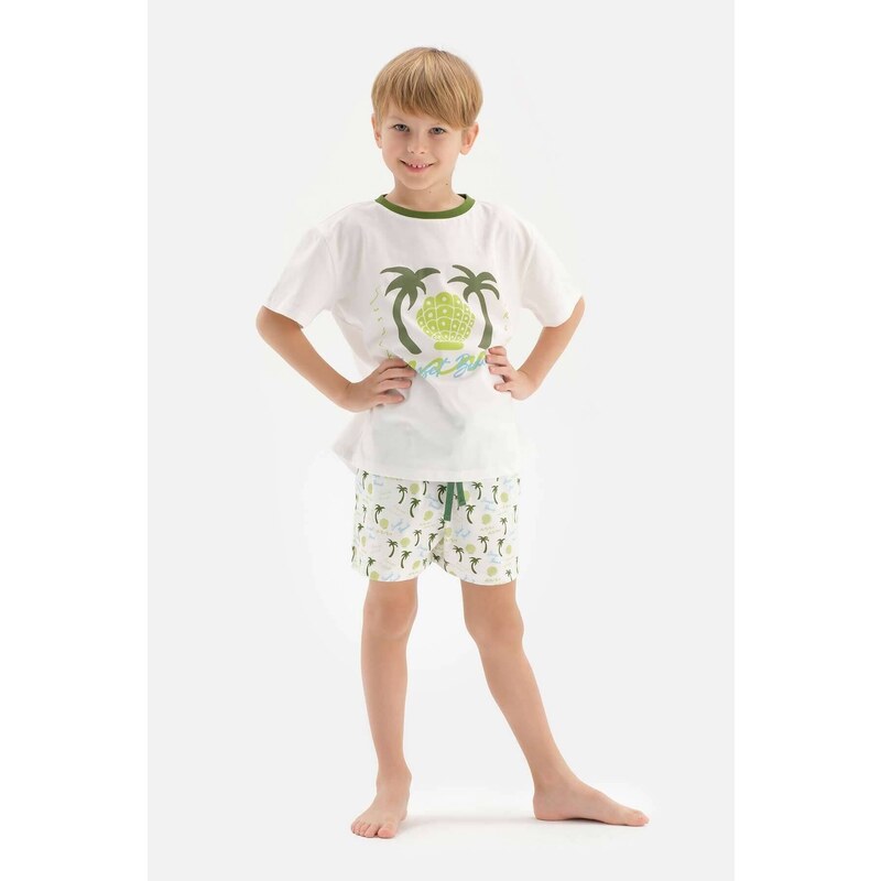 Dagi Boy White Palm Printed Shorts Pajamas Set