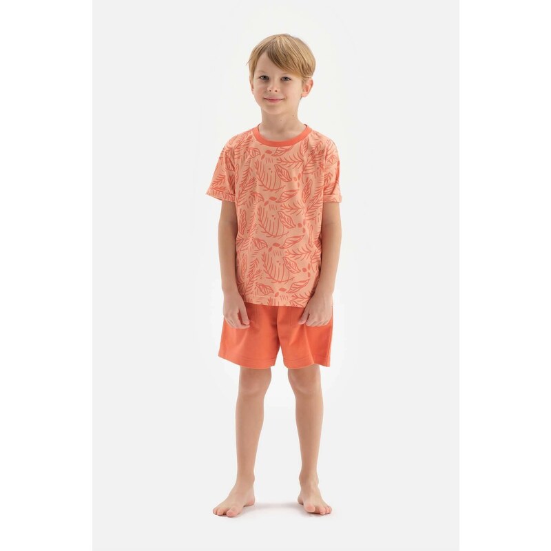 Dagi Orange Boy's Size Printed Short Sleeve Shorts Pajamas Set