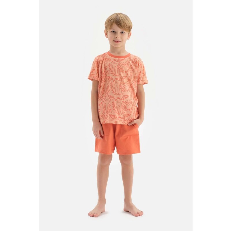 Dagi Orange Boy's Size Printed Short Sleeve Shorts Pajamas Set