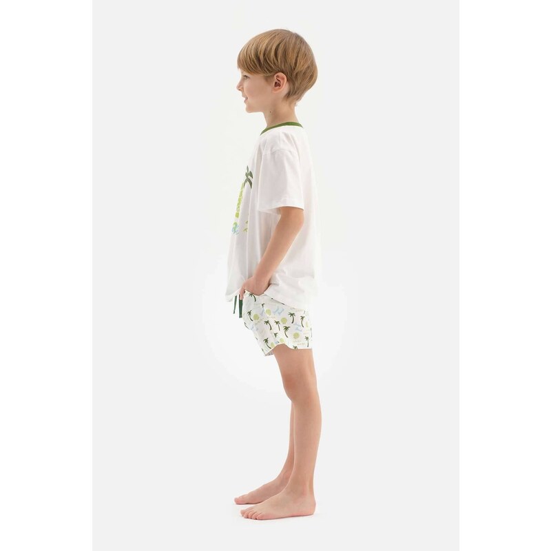 Dagi Boy White Palm Printed Shorts Pajamas Set