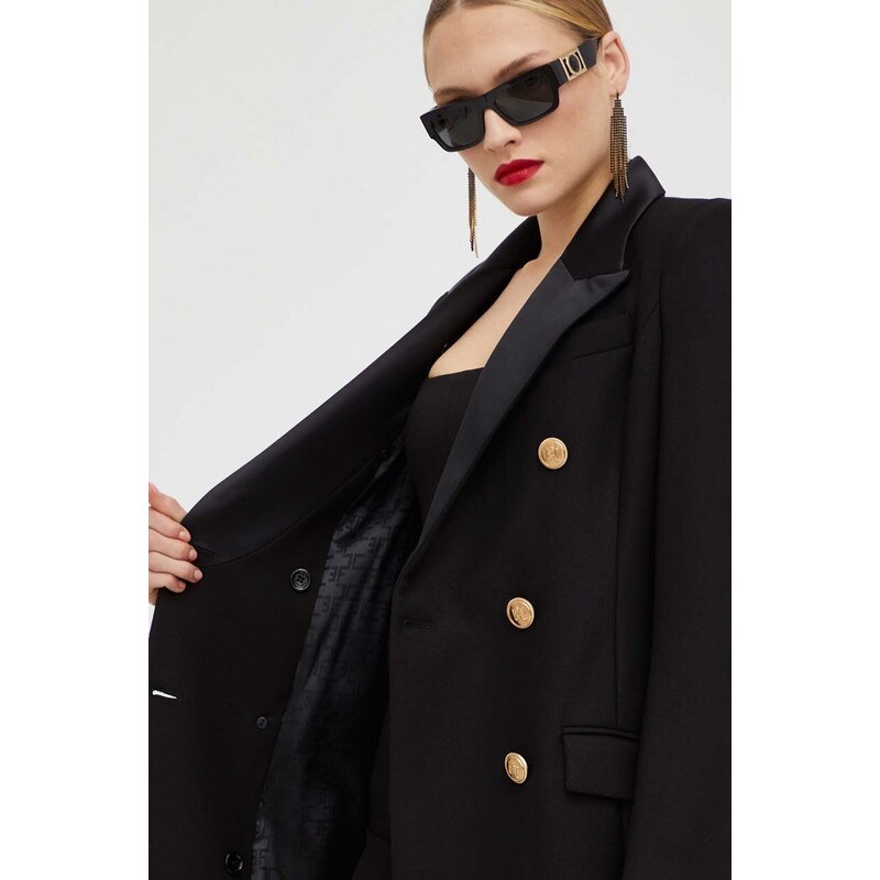 Kabát Elisabetta Franchi dámský, černá barva, přechodný, dvouřadový