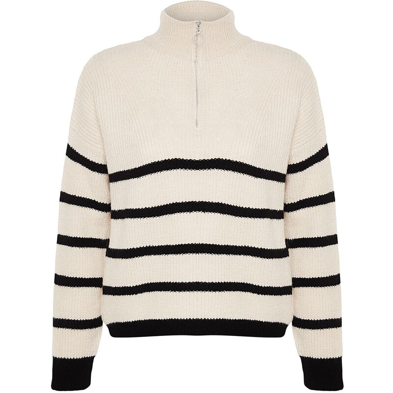 Trendyol Stone Měkký texturovaný pletený svetr na zip