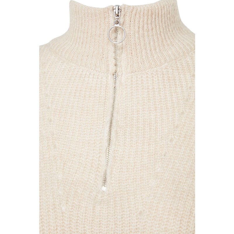 Trendyol Stone Měkký texturovaný pletený svetr na zip