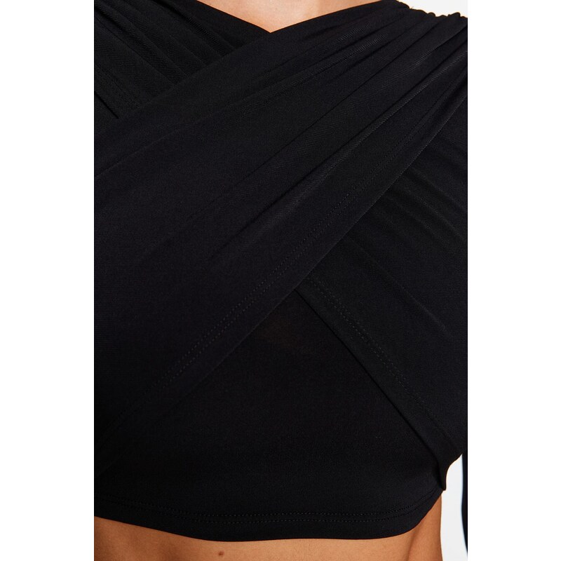 Trendyol Black Knotted Knitted Crop Blouse