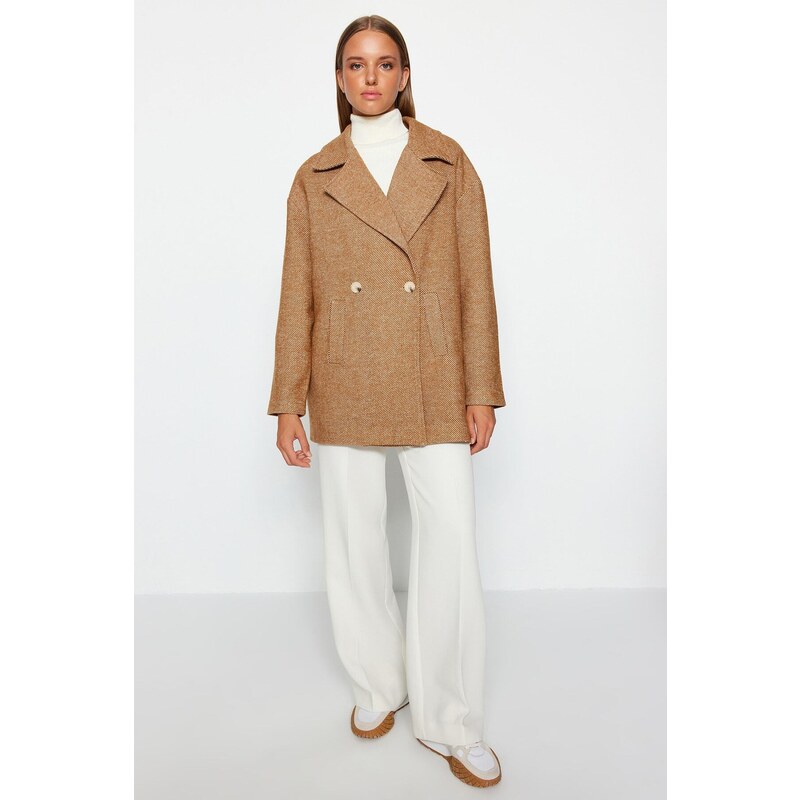 Trendyol Camel Oversize Wide Cut Stamped Coat