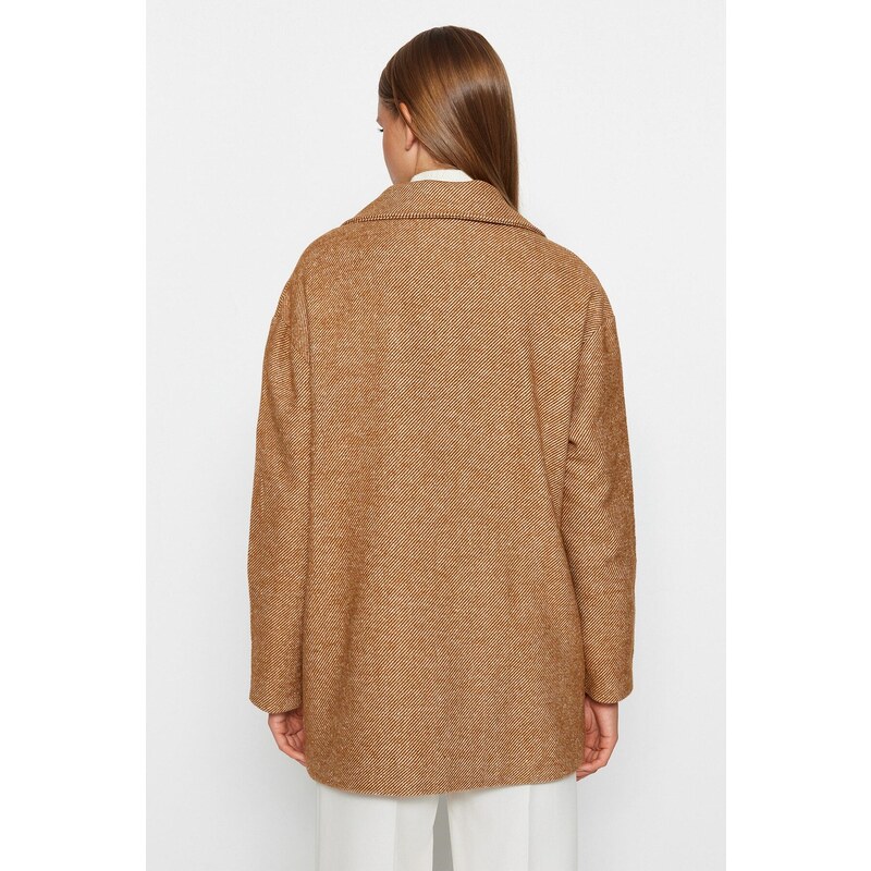 Trendyol Camel Oversize Wide Cut Stamped Coat