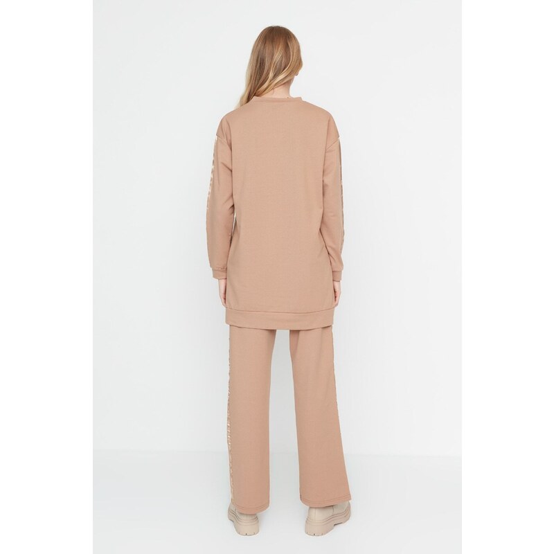 Trendyol Mink Stripe Detailed Knitted Tracksuit Set