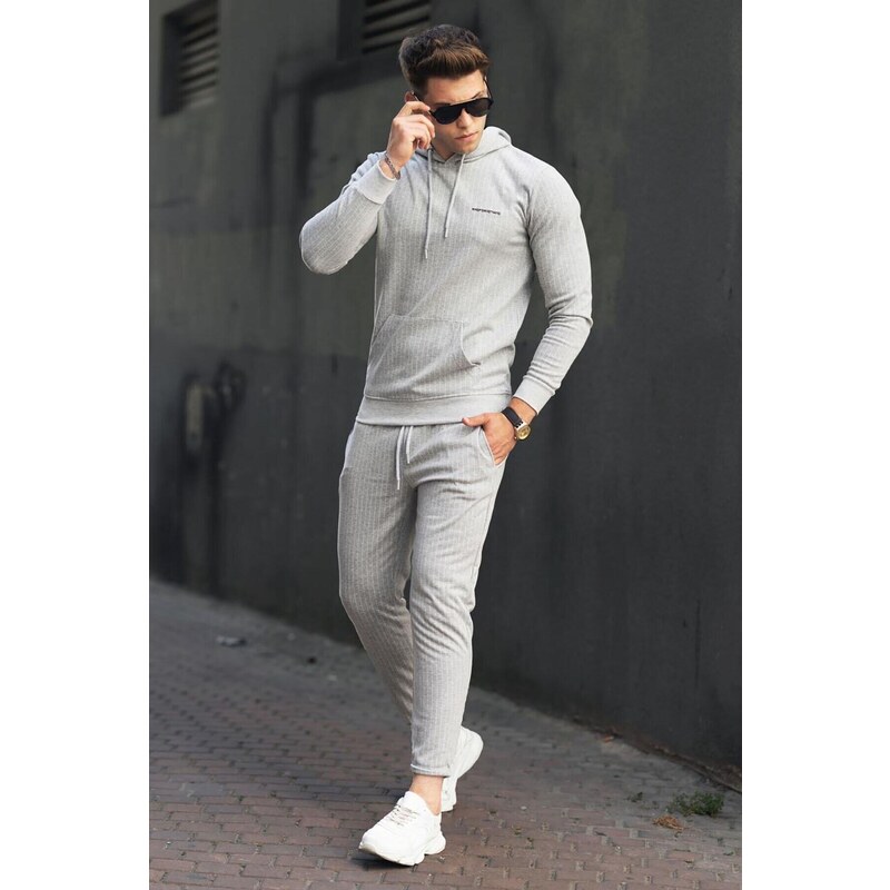 Madmext Gray Striped Men's Tracksuit Set