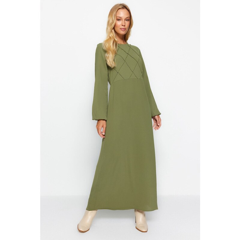 Trendyol Khaki šití Detailní Aerobin tkané maxi šaty