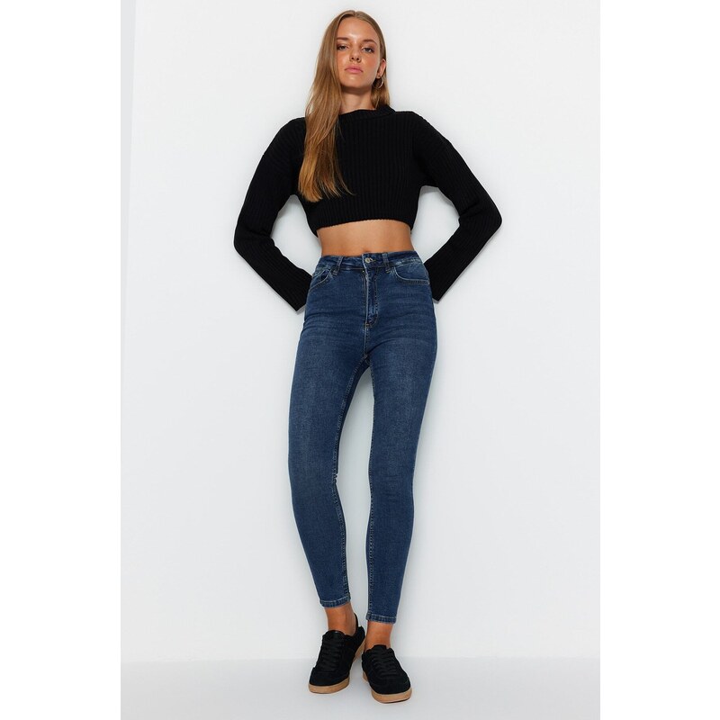 Trendyol Blue Normální pas Skinny Jeans