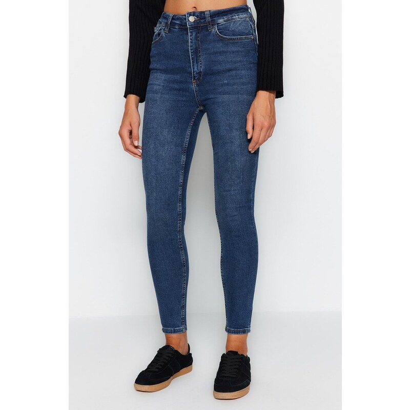 Trendyol Blue Normální pas Skinny Jeans