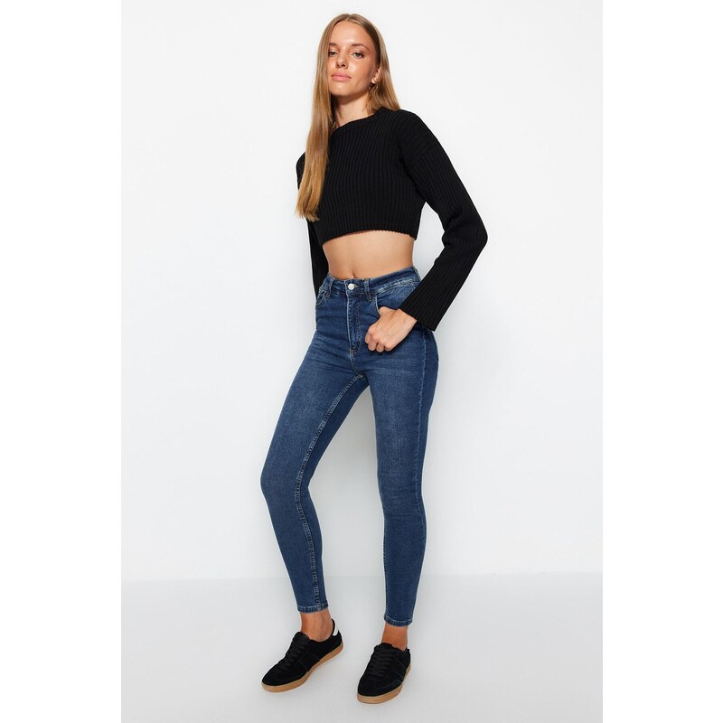 Trendyol Blue Normální pas Skinny Jeans