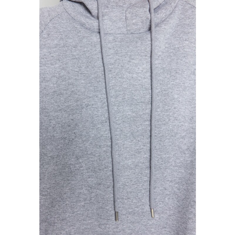 Trendyol Gray Hooded Oversize Rayon Knitted Sweatshirt.