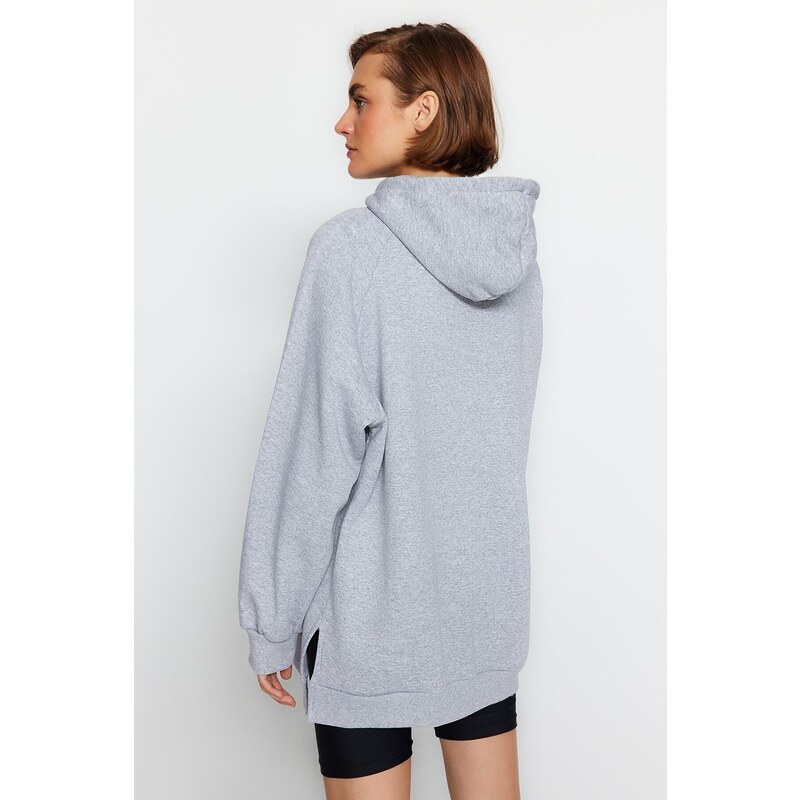 Trendyol Gray Hooded Oversize Rayon Knitted Sweatshirt.