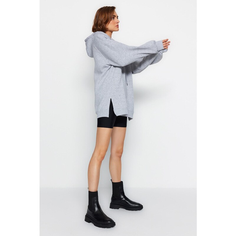 Trendyol Gray Hooded Oversize Rayon Knitted Sweatshirt.