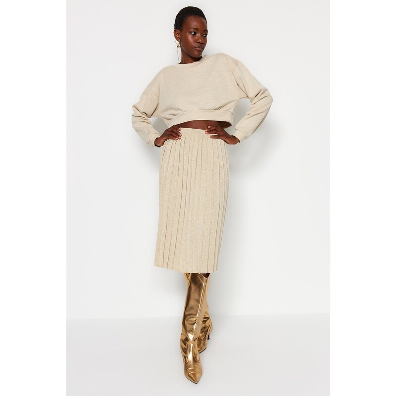 Trendyol Stone Glitter Pleated Knitwear Skirt