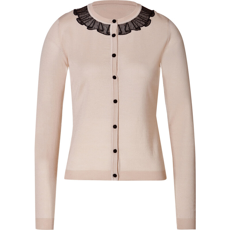 RED Valentino Wool Cardigan with Lace Collar