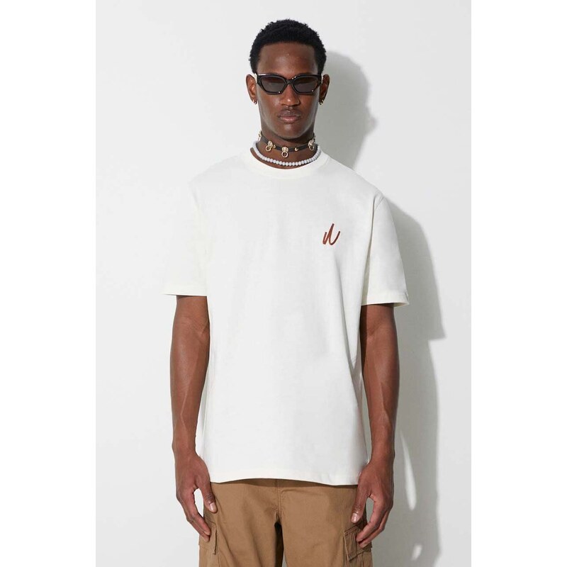 Bavlněné tričko Norse Projects Johannes Organic Chain Stitch Logo T-shirt béžová barva, s aplikací, N01.0648.0957