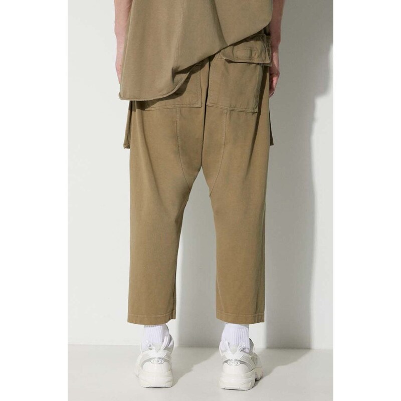 Bavlněné kalhoty Rick Owens zelená barva, široké, medium waist